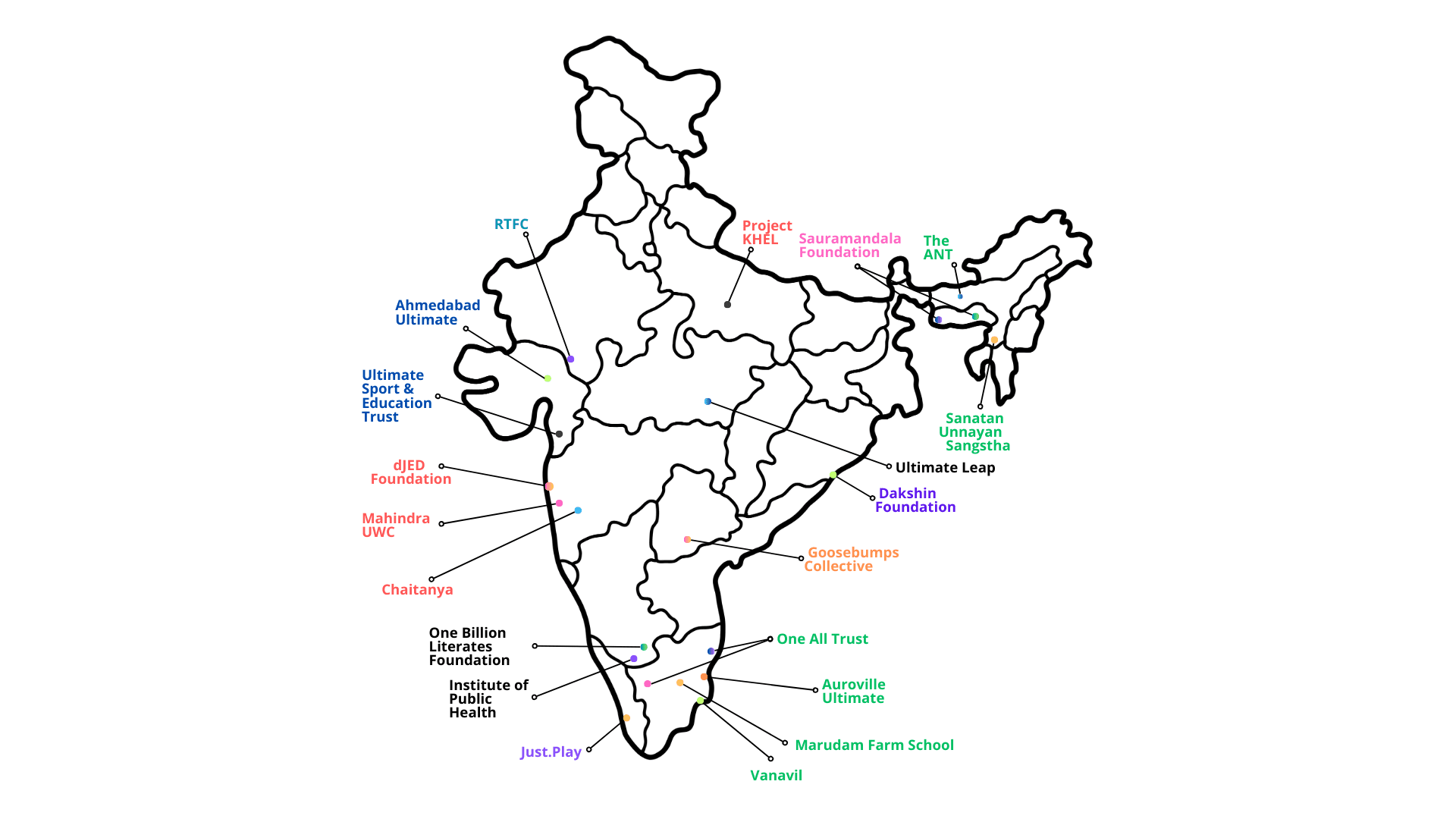Map showing NGO partners across 12 states in India